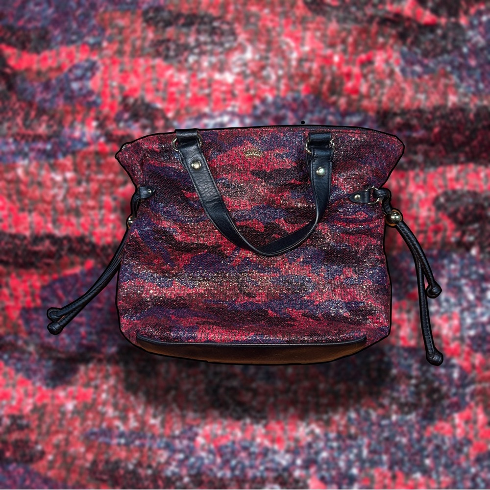 Y2K Juicy Couture Red Glitter Camo Tote Bag with Black Straps & Crossbody Strap